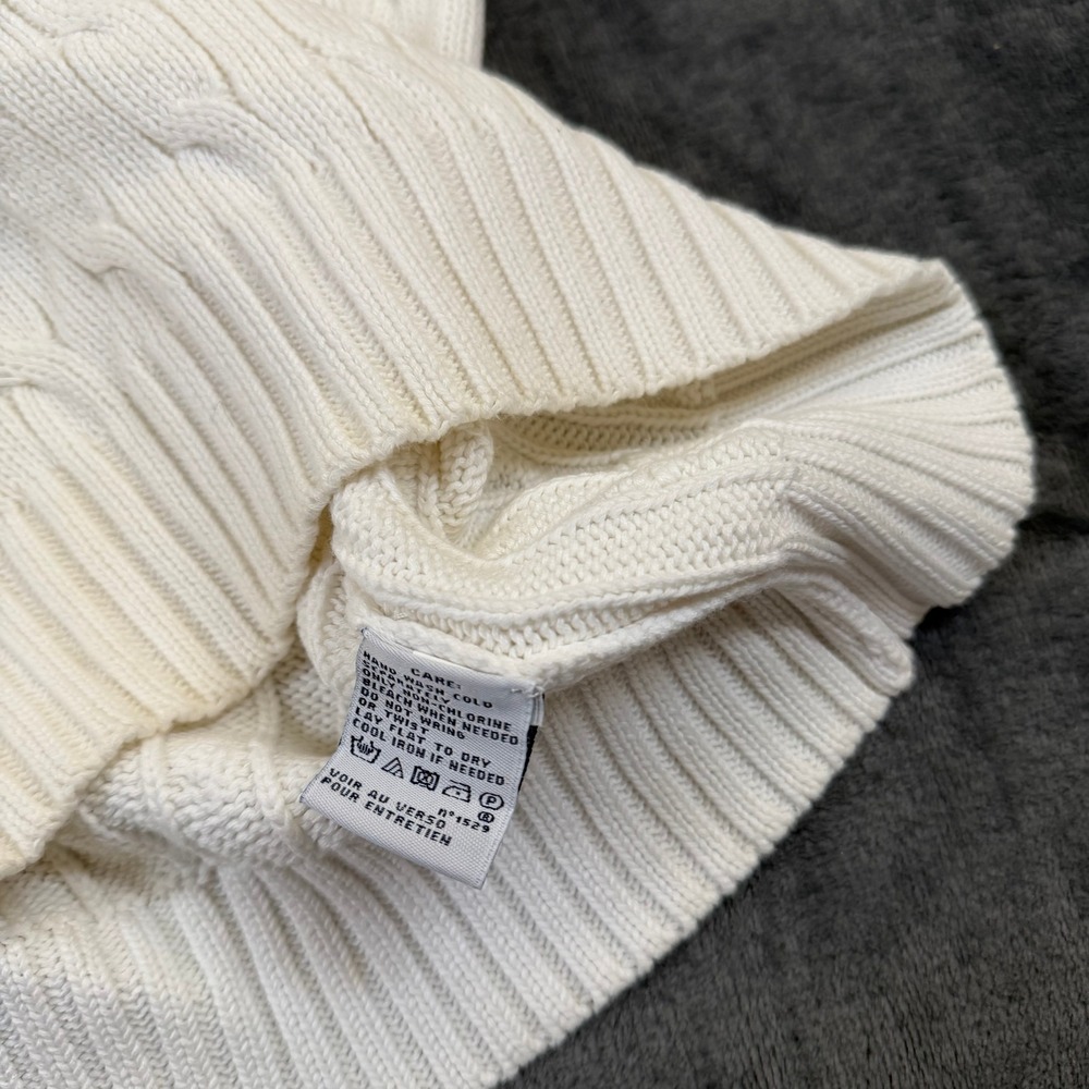 Ralph Lauren Sport Cable Knit Sweater Womens Large White V Neck Cotton - Picture 5 of 9